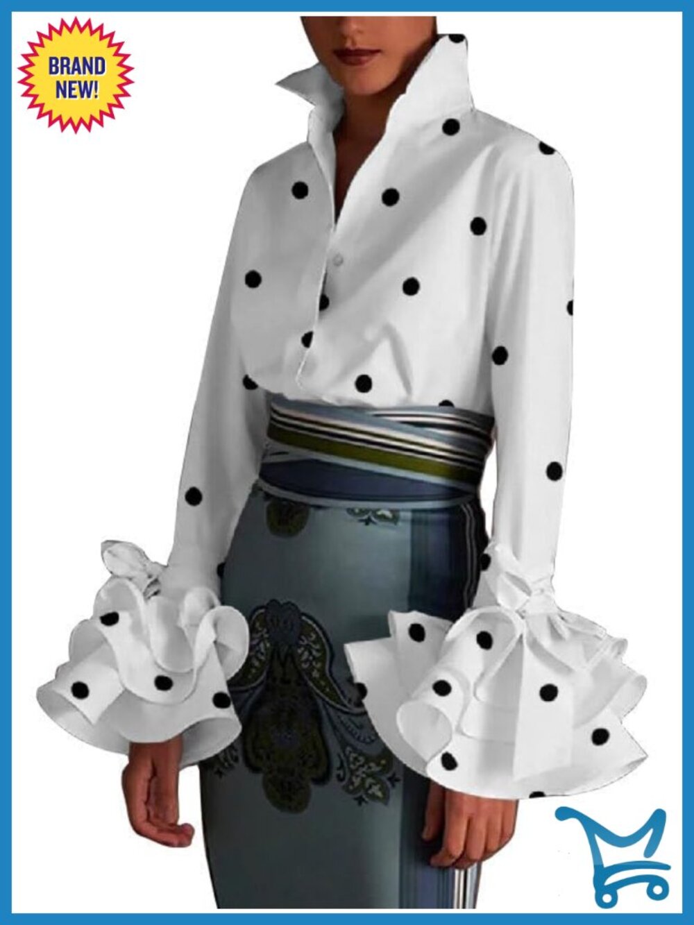 Womens Long Sleeve Button Down Shirt Business Casual Flared Sleeve Blouse Work